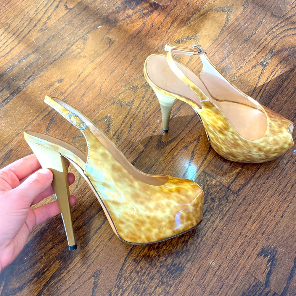GUISEPPE ZANOTTI PATENT LEATHER PEEPTOE PLATFORM SLINGBACKS 37